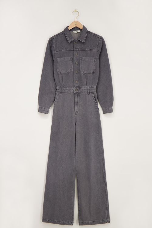 Grijze denim jumpsuit met lange mouwen
