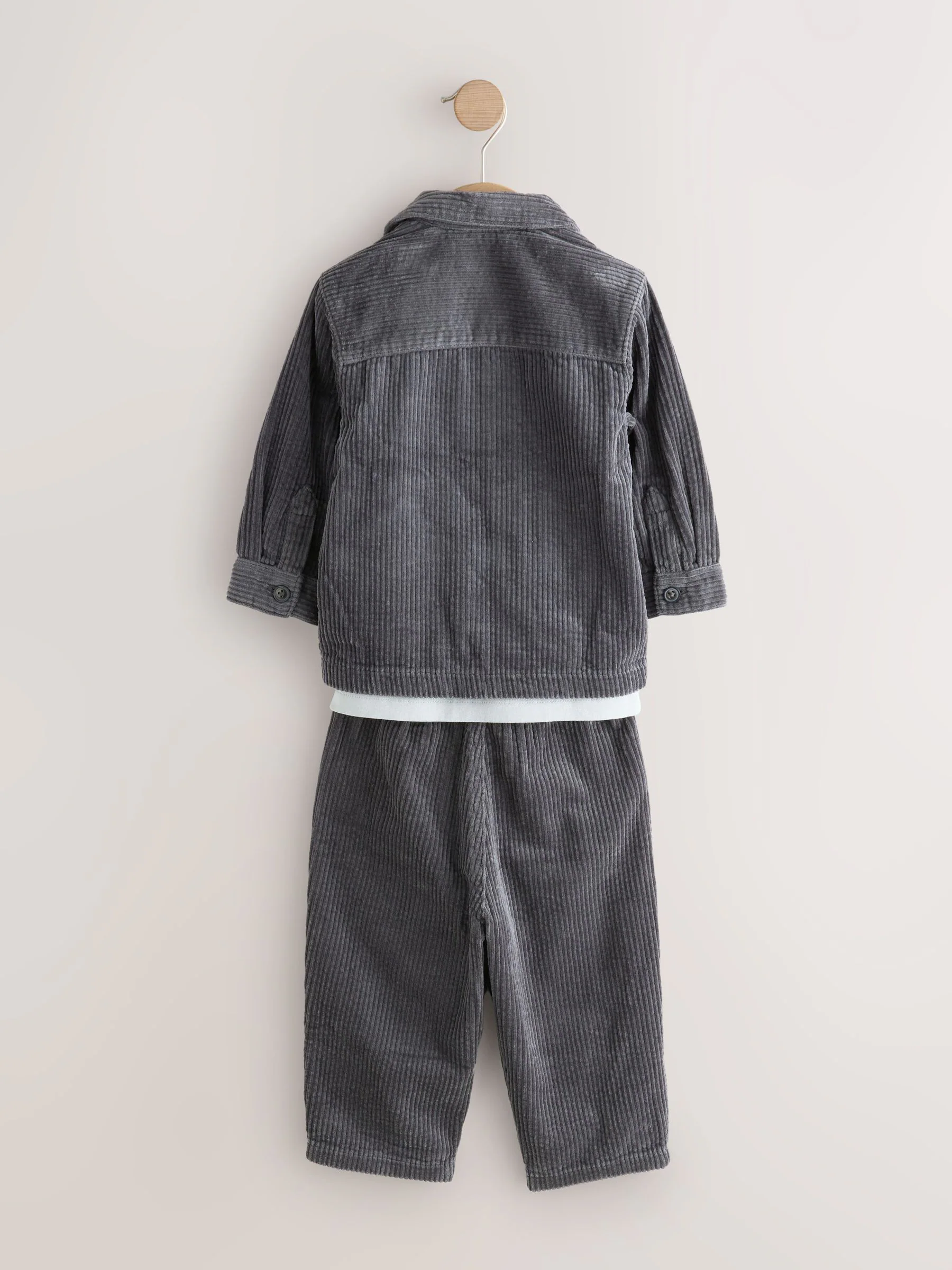 Antraciet - Set van T-shirt en Broeken van getextureerd corduroy Overshirt (3mnd-7jr)