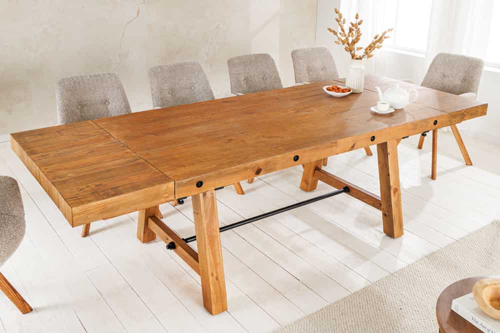 Massiver Esstisch FINCA 165-240cm vintage braun verlängerbar recyceltes Pinienholz