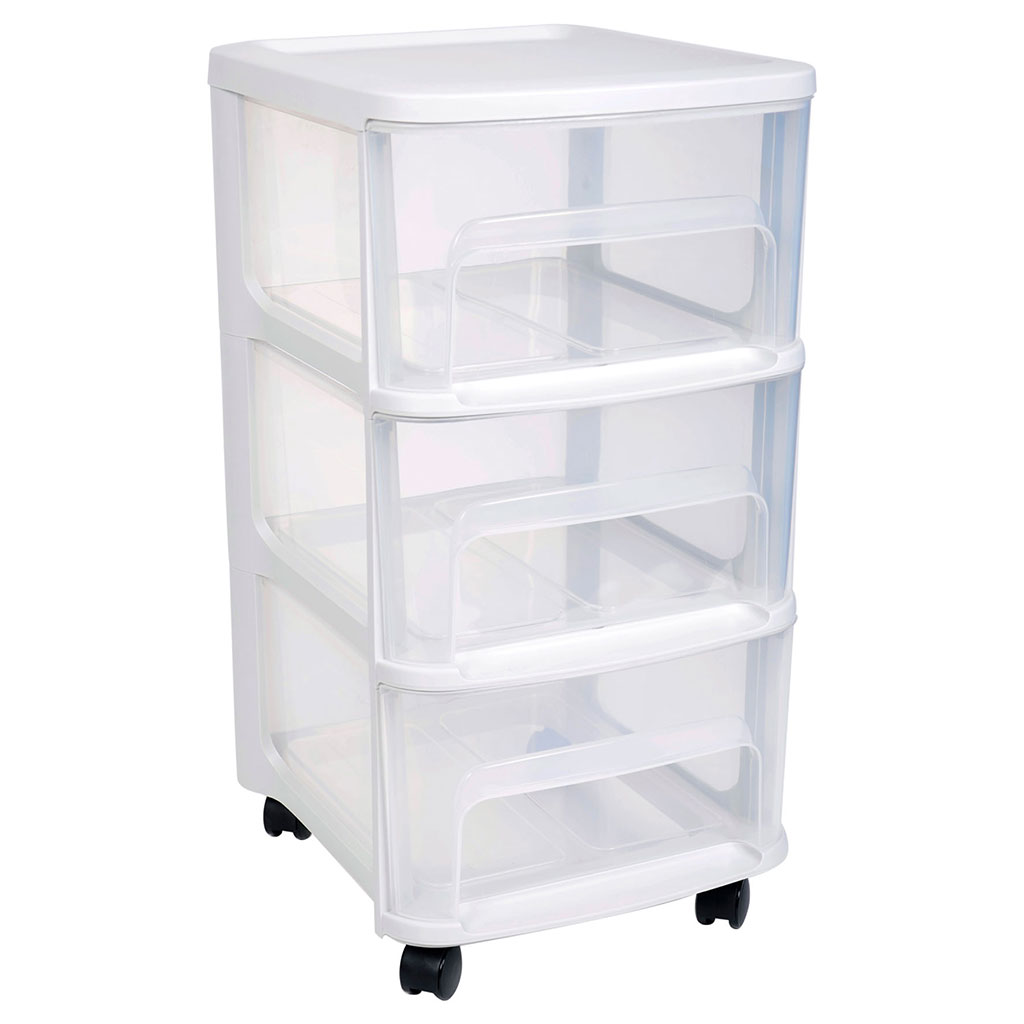 Tour de rangement plastique 3 tiroirs blanc H 61cm