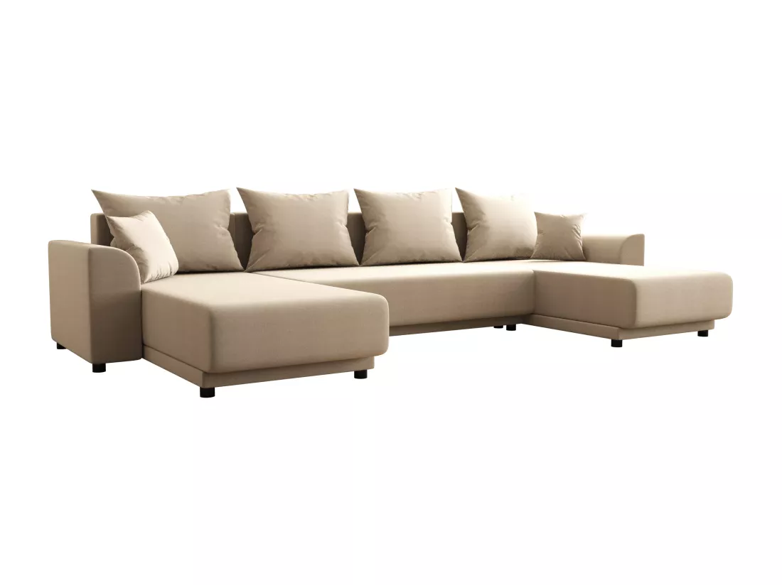 Canapé d'angle panoramique convertible en tissu beige NESSARO