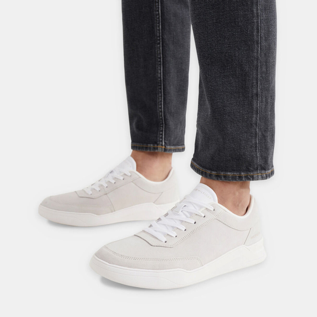 Tommy Hilfiger Baskets en Velours de Cuir Elevated Cupsole gris clair