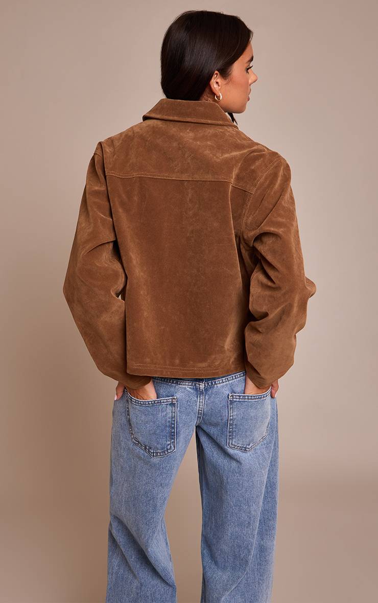 Marron Veste En Faux Suède Avec Poches À Détails