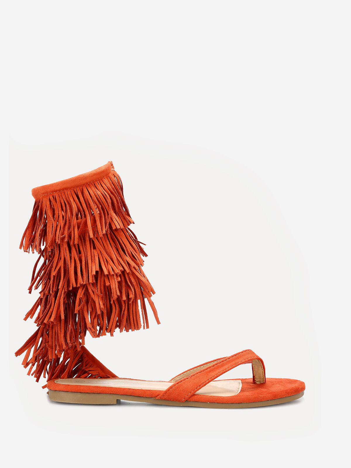 Nu-pieds en suédine avec franges- orange