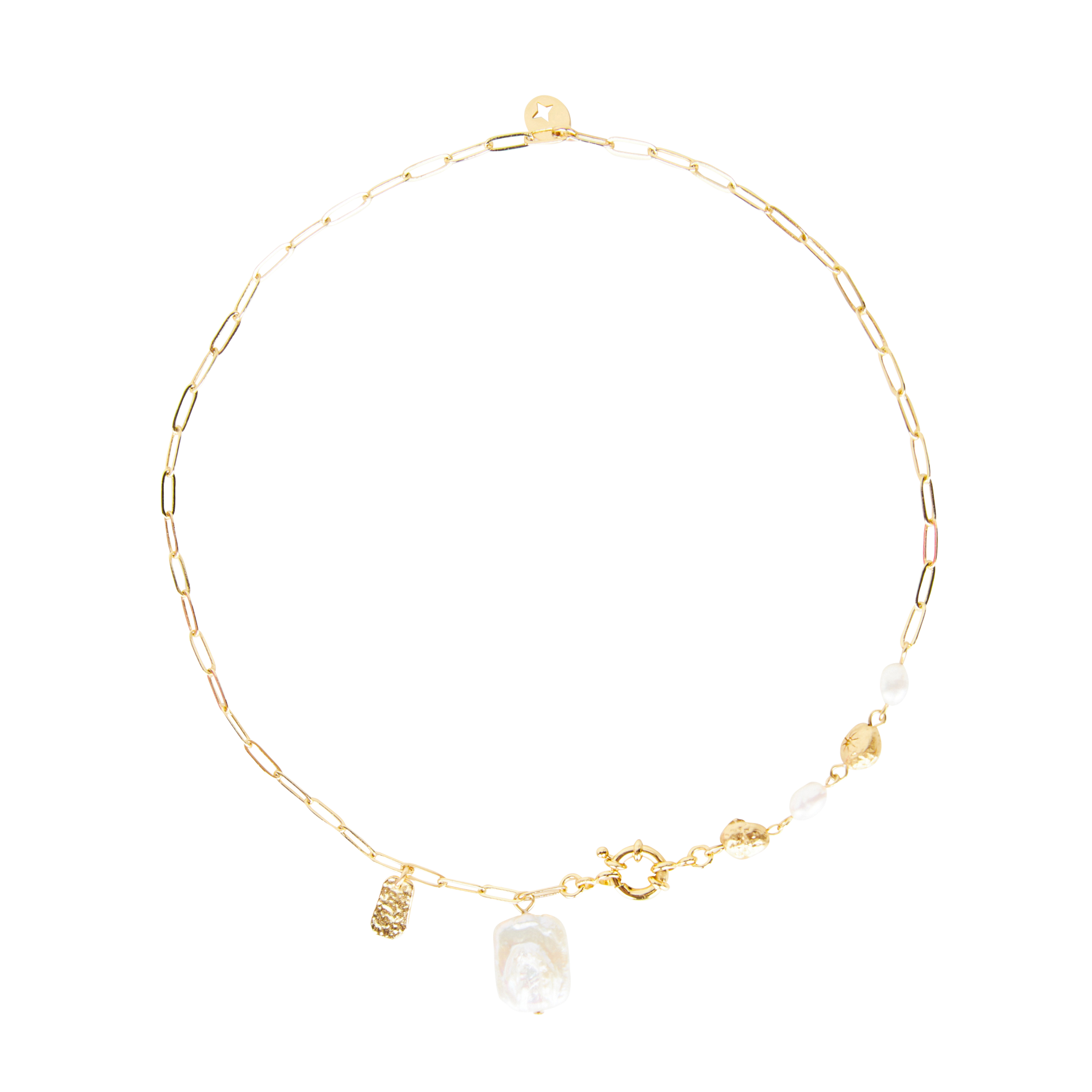CHOYA PEARL - Collier chaîne à maillon long en laiton avec perles | Doré