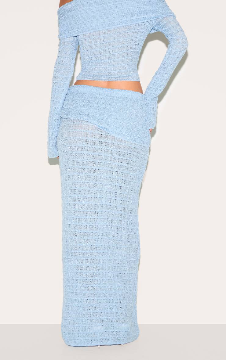 Bleu Jupe Longue En Maille Texturée À Taille Repliée