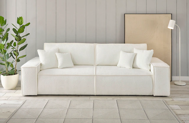 GOODproduct 3-Sitzer »FINNLEY, Schlafsofa 257 cm, Couch mit Schlaffunktion & Bettkasten« verfügbar in den Stoffqualitäten Bouclé, Struktur fein und Mega Cord