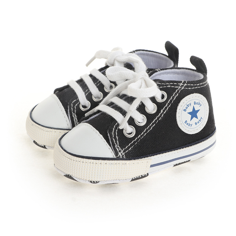 (1 Paar) Gr. 17/18 Baby Stoff Sneaker Lauflern Schuhe Kleinkind Turnschuhe mit Schnürsenkel - Schwarz