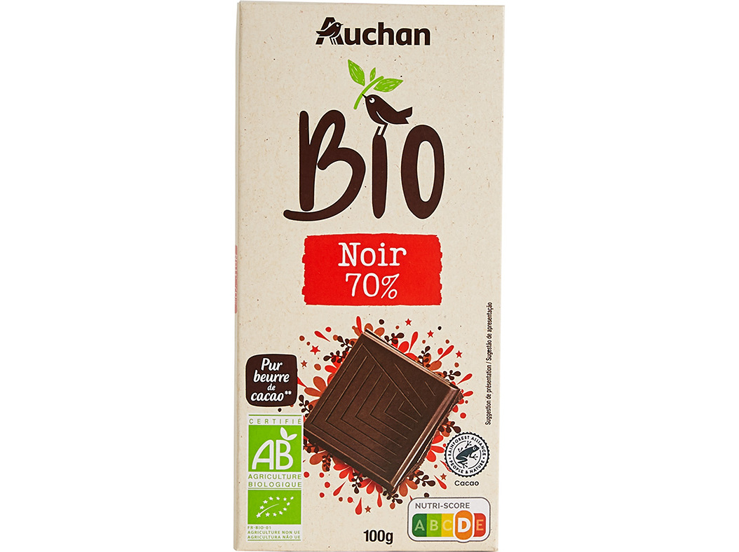CHOCOLATE AUCHAN NEGRO BIO 70% 100G