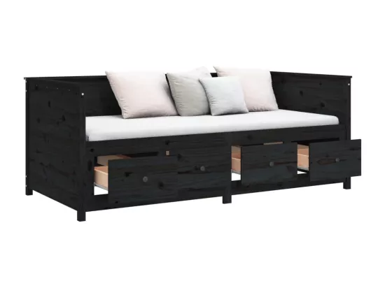 Lit de jour sans matelas noir 90x190 cm bois de pin massif