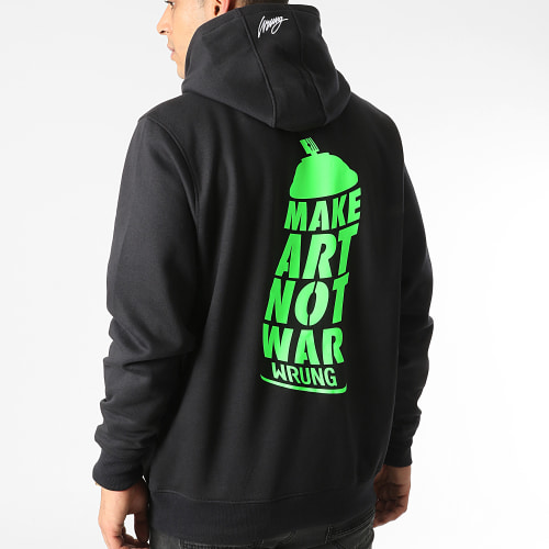 Sweat Capuche Make Art Not War Noir Vert Fluo