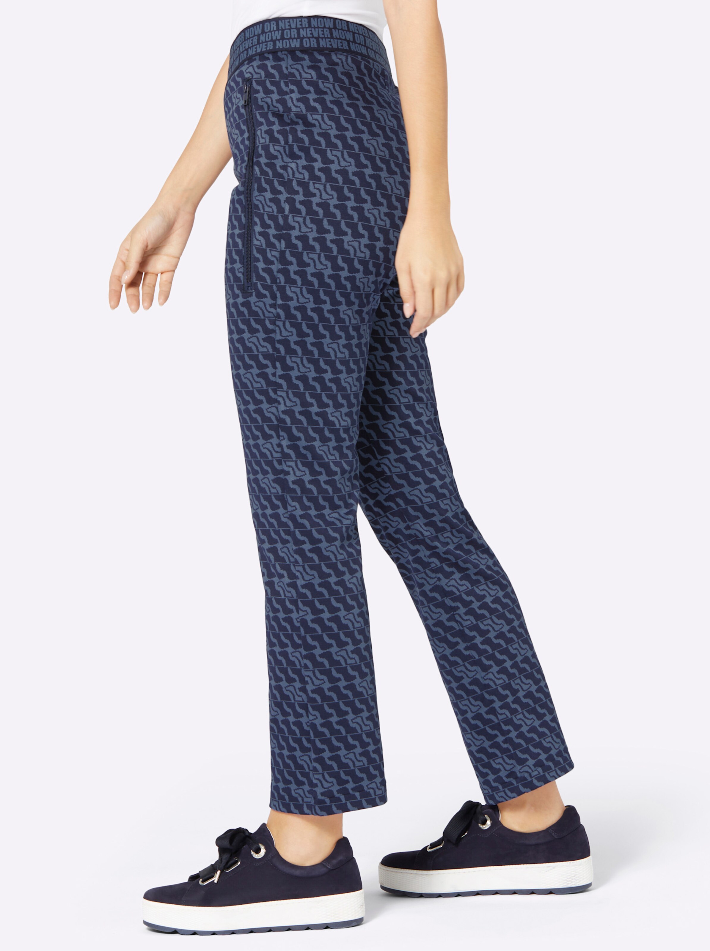 Jersey-Jacquard-Hose in marine-rauchblau-gemustert