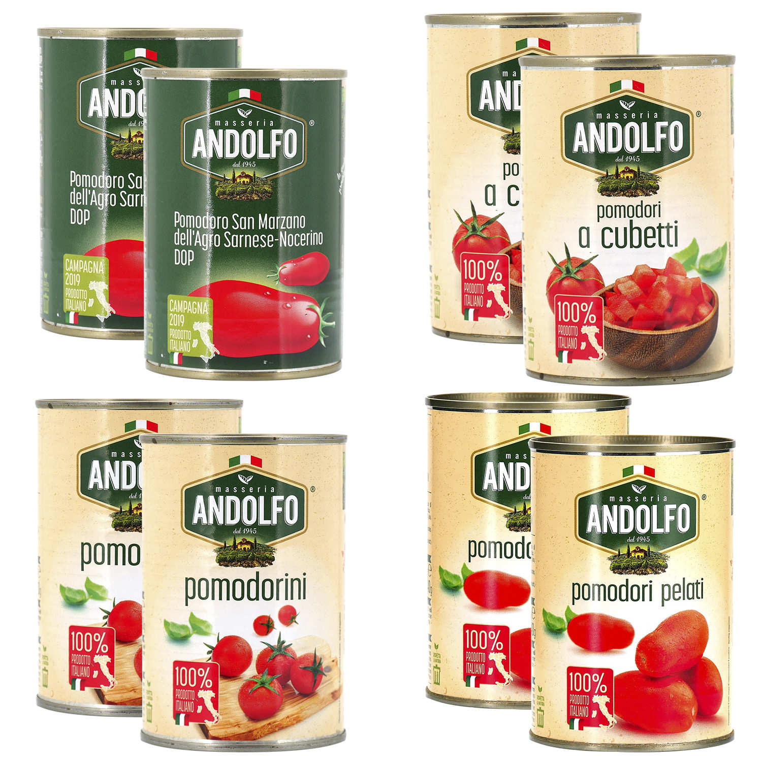 Lot de 8 conserves Masseria Andolfo de tomates sous toutes ses formes