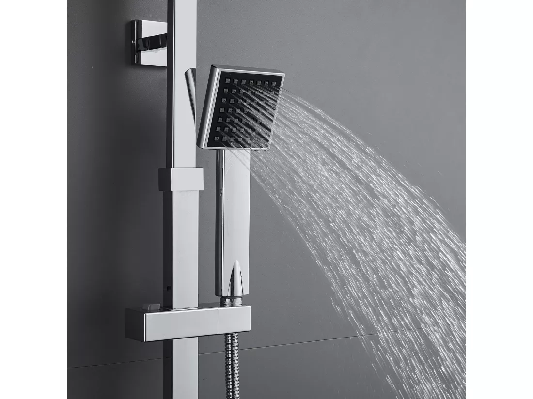Colonne de Douche Thermostatique,Ensemble Douche pour la Salle de Bain Réglable en Hauteur,avec Pommeau de Pluie/Douchette à Main Carré,Chromé