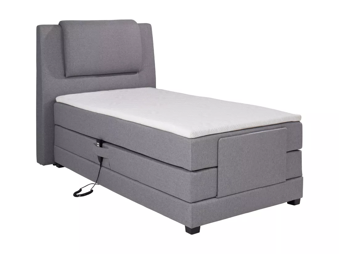 Ensemble complet boxspring tête de lit + sommiers relaxation électrique + matelas + surmatelas - 100 x 200 cm - Tissu - Gris clair - CASTEL II de PALACIO