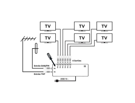 SEDEA - Amplificateur antenne Amplificateur intérieur tnt 2 entrées 6 sorties - 912006 - ...