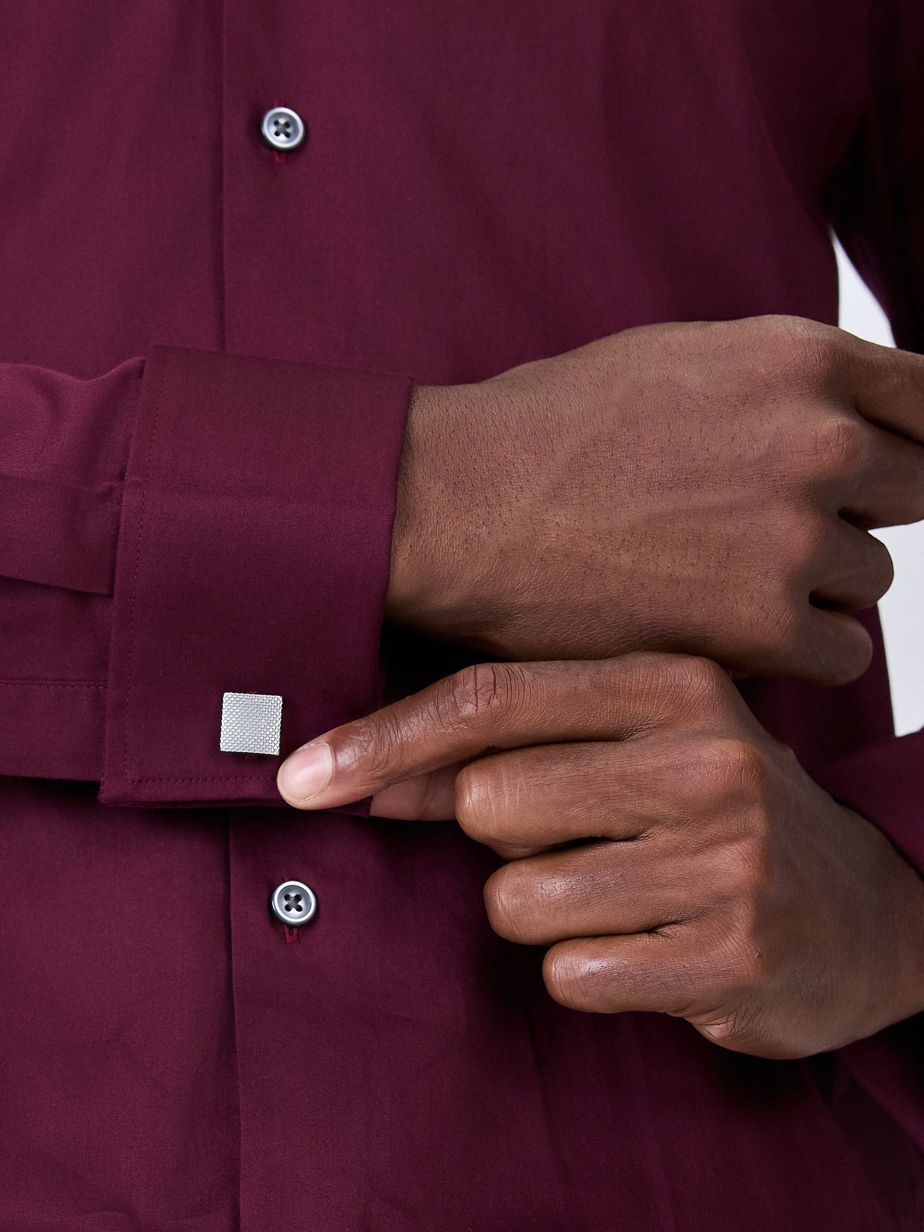 Bordeauxrood - Sateen Long Sleeve Party Shirt with cufflinks