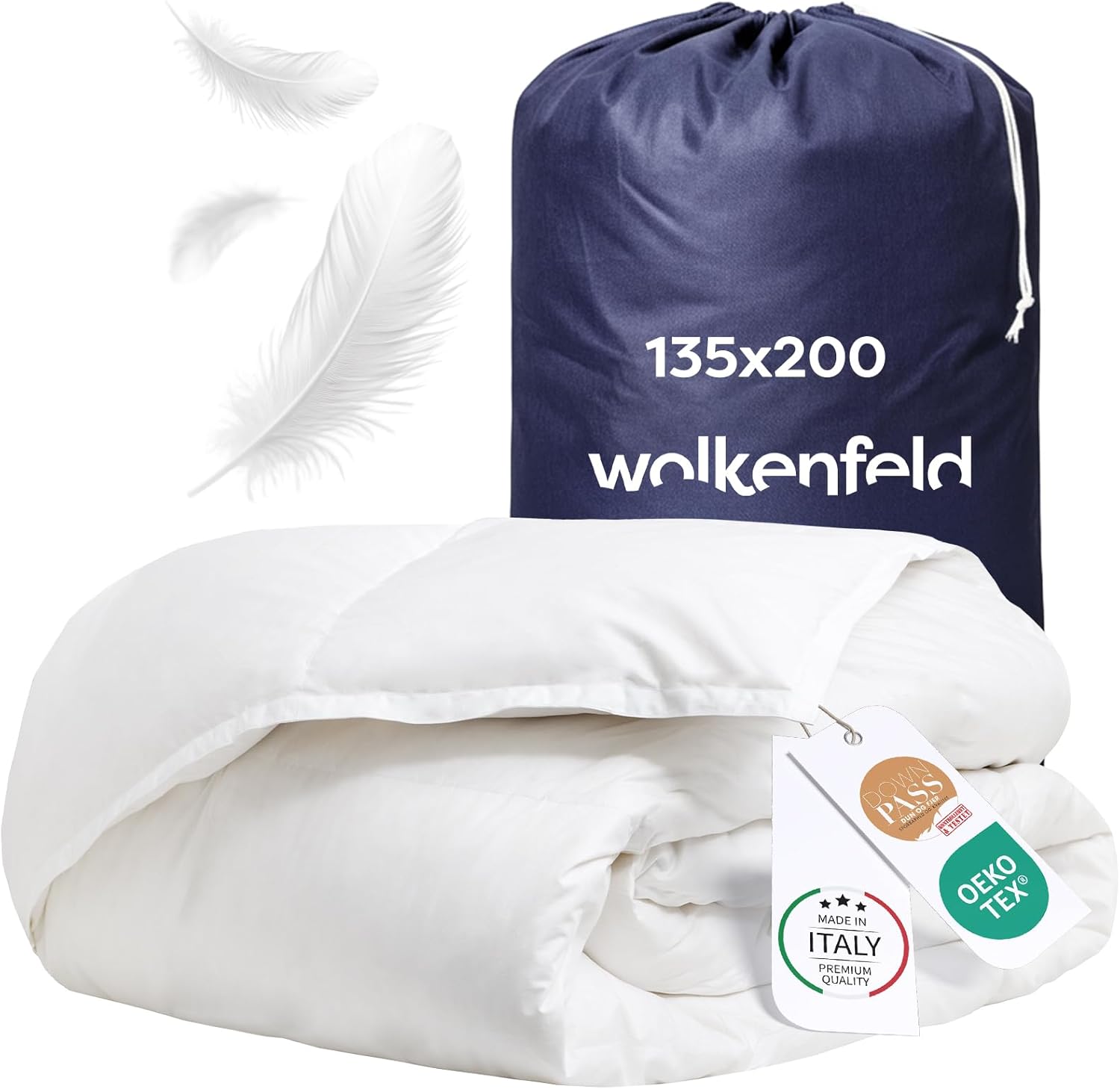 Wolkenfeld Winterbettdecke 135x200cm, Gänsedaunen & Federn, 500 g/m², Extrawarme Daunendecke 135x200 Anti-Milben, Hypoallergen, Waschbar, Bettdecken Made in EU, Oeko-TEX & Downpass Zertifizier