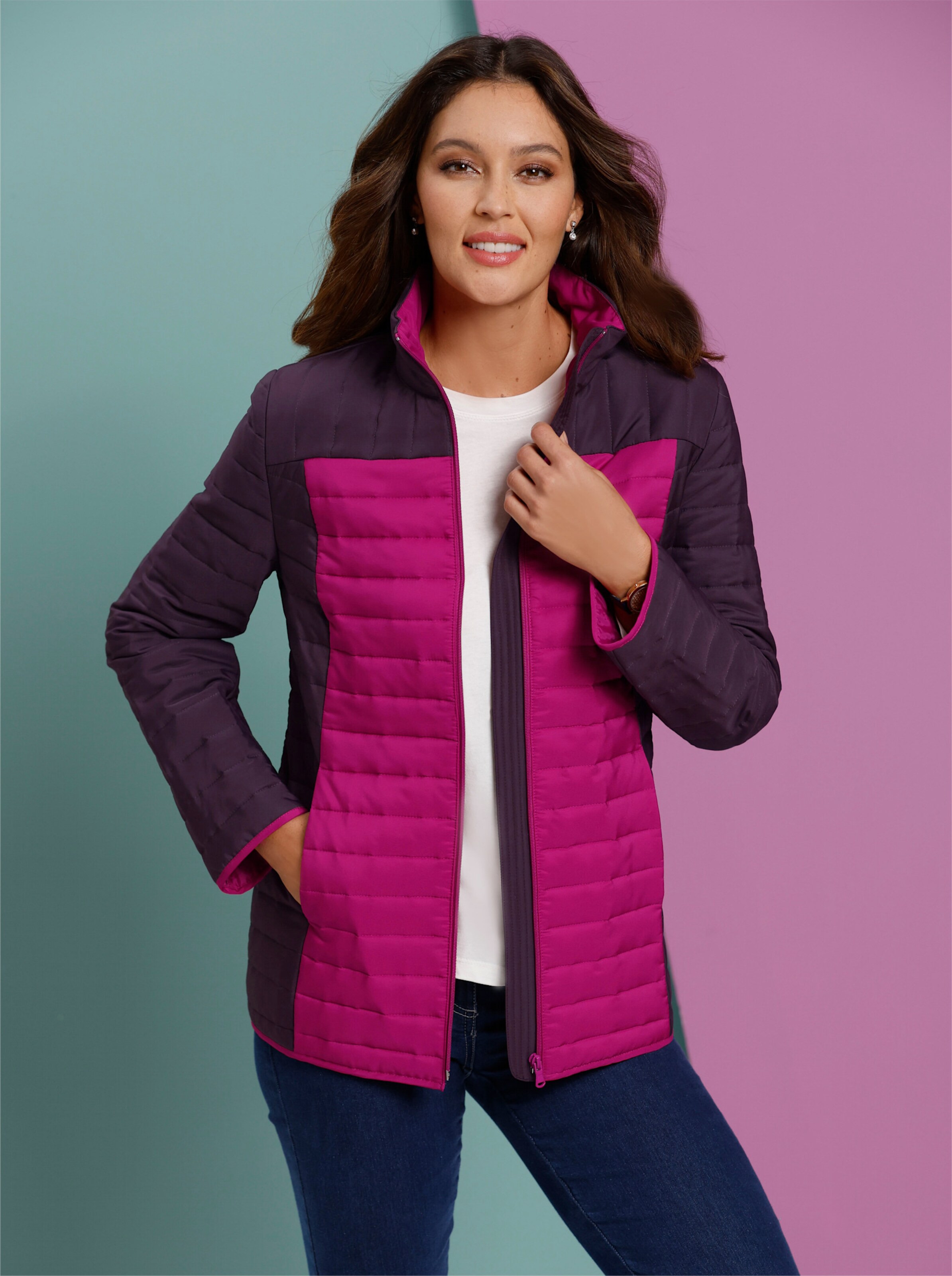 Steppjacke in zweifarbiger Optik