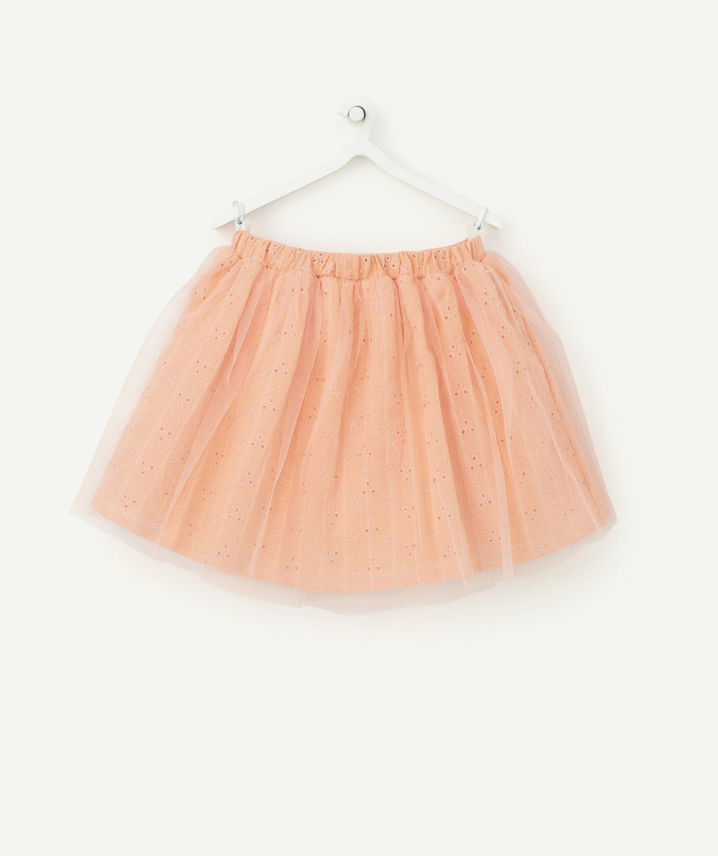 JUPE BÉBÉ FILLE ROSE AVEC BRODERIES ET TULLE