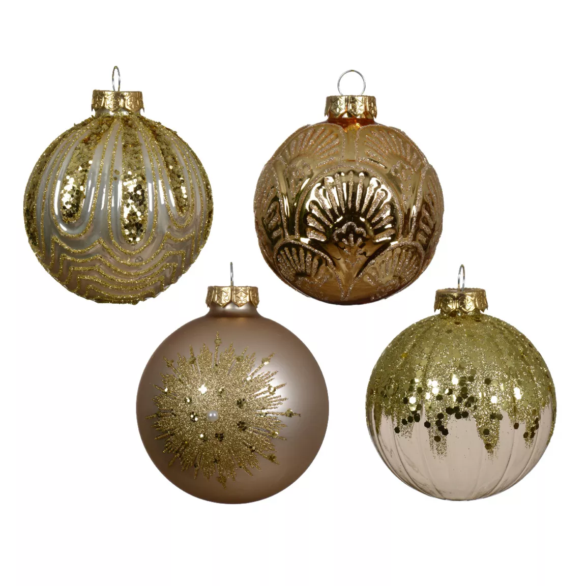 Lot de 12 boules de Noël en verre (D80 mm) Gatsby Or pailleté