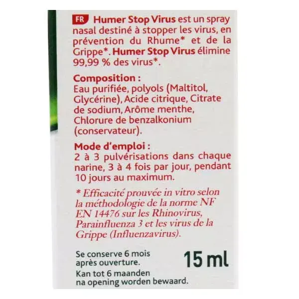 Spray Nasal Humer Stop Virus para Prevenção de Gripe e Resfriado, para crianças a partir de 1 ano de idade, 15ml