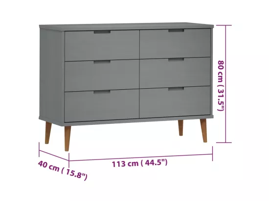 Commode MOLDE Gris 113x40x80 cm Bois de pin massif