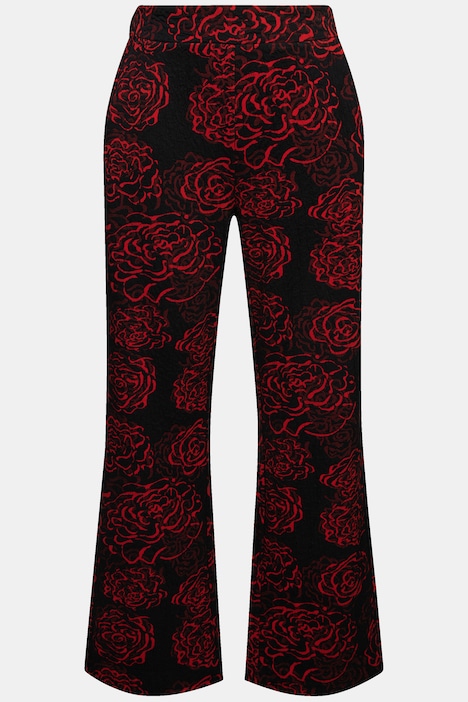 Jacquard-Jerseyhose, Blüten, weites Bein, Elastikbund