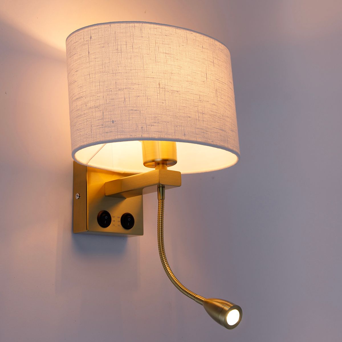 Wandlamp messing met ovale linnen kap wit 25cm - Brescia Combi