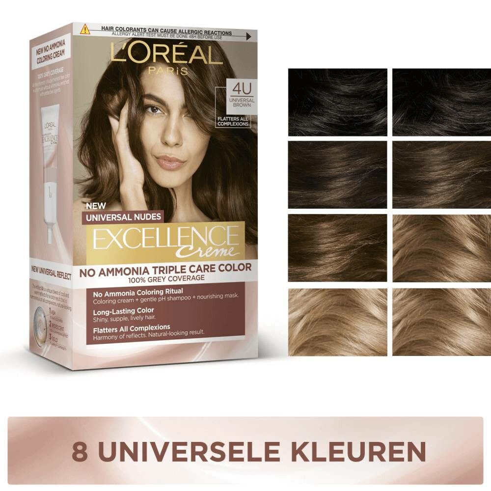 L'Oréal Excellence Crème Universal Nudes Permanente Haarkleuring 4U Universeel Middenbruin