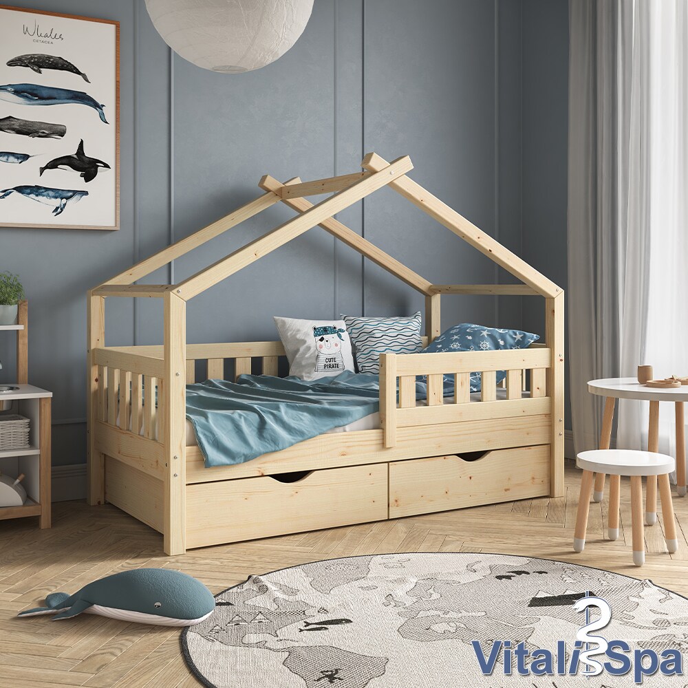 VitaliSpa Design Kinderbett 140x70 Babybett Jugendbett mit Schublade Lattenrost Matratze