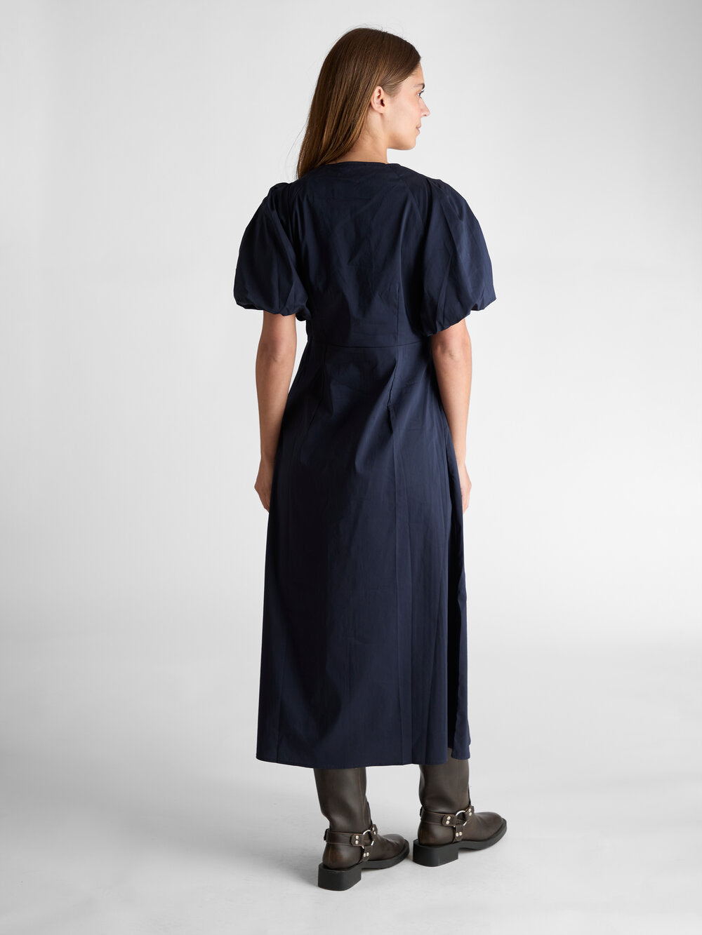 Neo Noir  Illana Poplin lang kjole - Navy