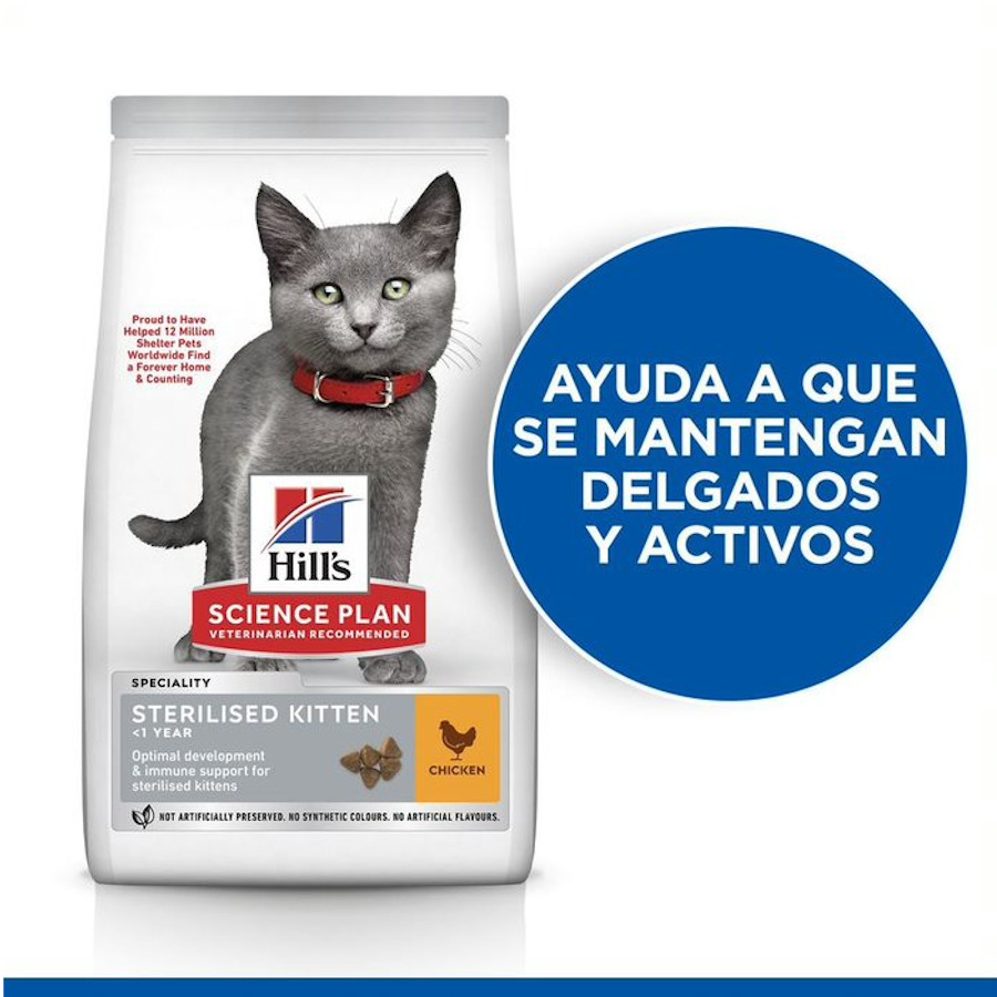 Ração esterilizada para gatinhos Hill's Science Plan com sabor de frango.