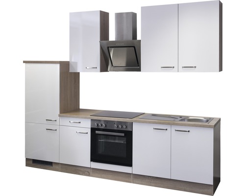 Flex Well keukenblok met Valero apparatuur, 270 cm, wit hoogglans, gedemonteerd, omkeerbare uitvoering 00008609