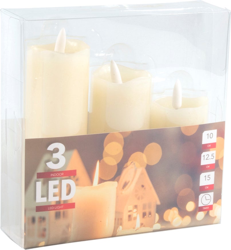 LED stompkaars op batterijwit D 5 H 10/12,5/15 cm 3 stuks