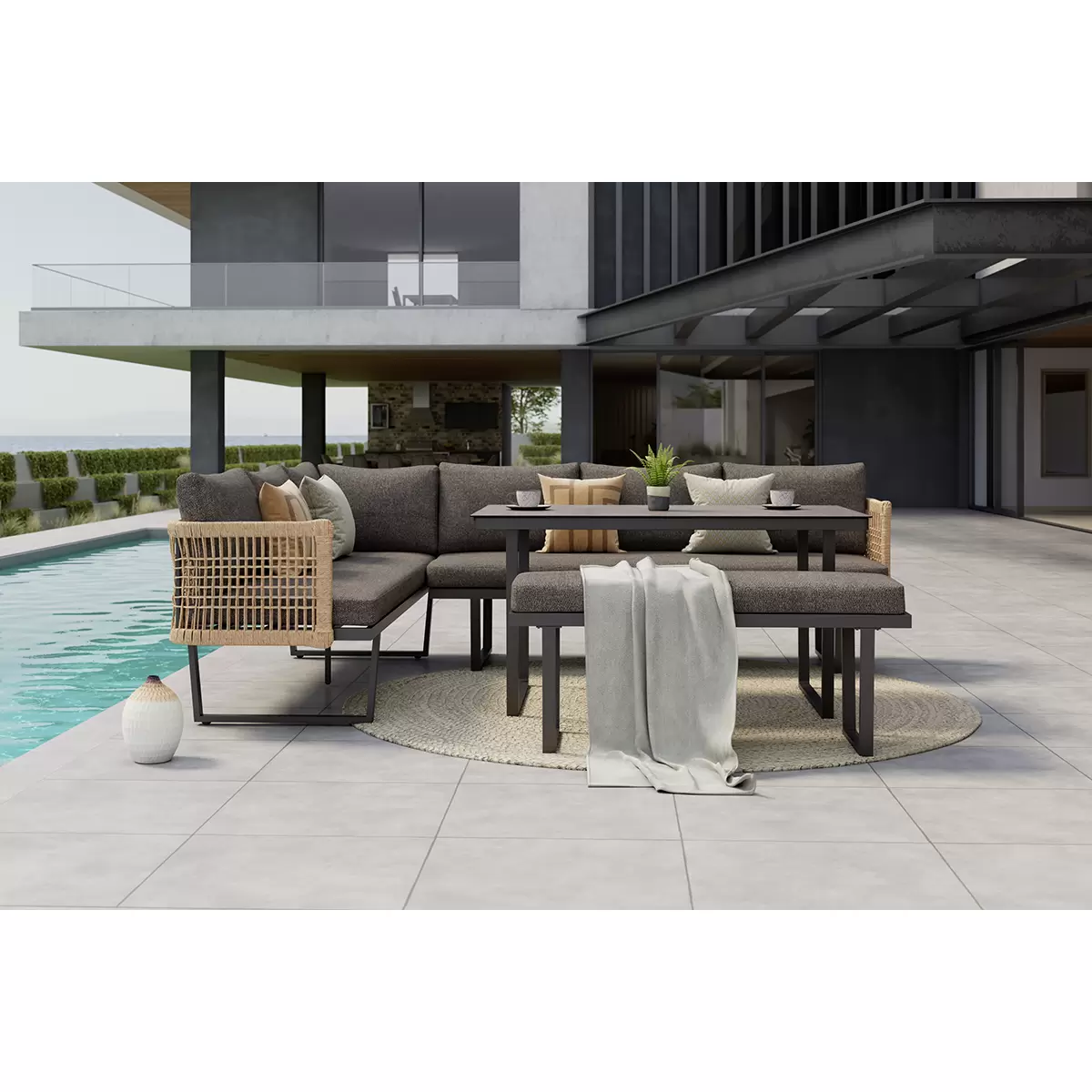 Beldano Loungegarnitur Bologna 3-teilig anthrazit,braun,natur