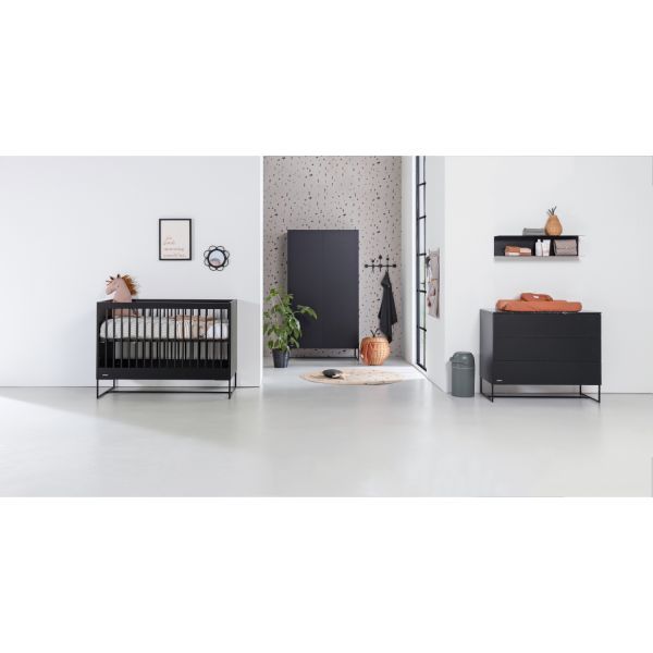 Kidsmill Modular 2 Babykamer Mat Zwart | Ledikant 60 x 120 cm   Commode   Kast 2-Deurs