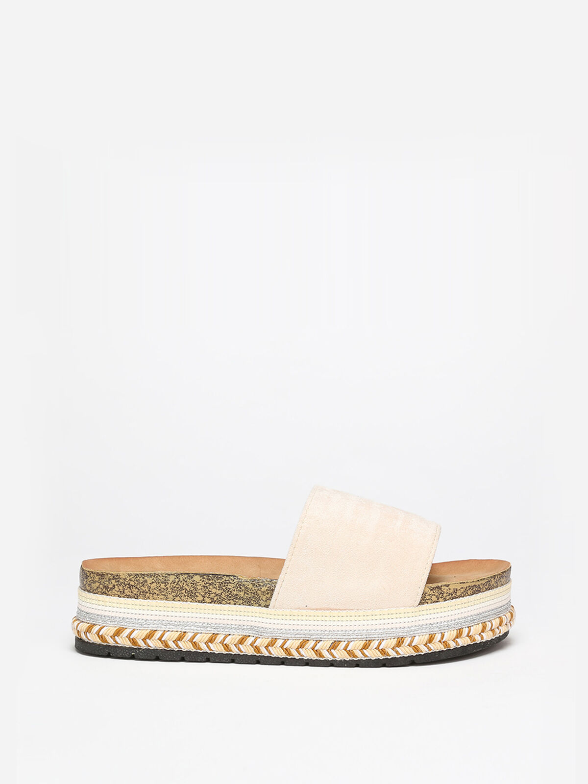 Mules en suédine à plateforme ethnique- Beige