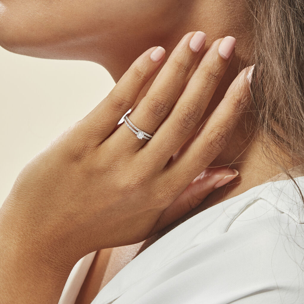 Bague Vrille Double Or Blanc Oxyde De Zirconium