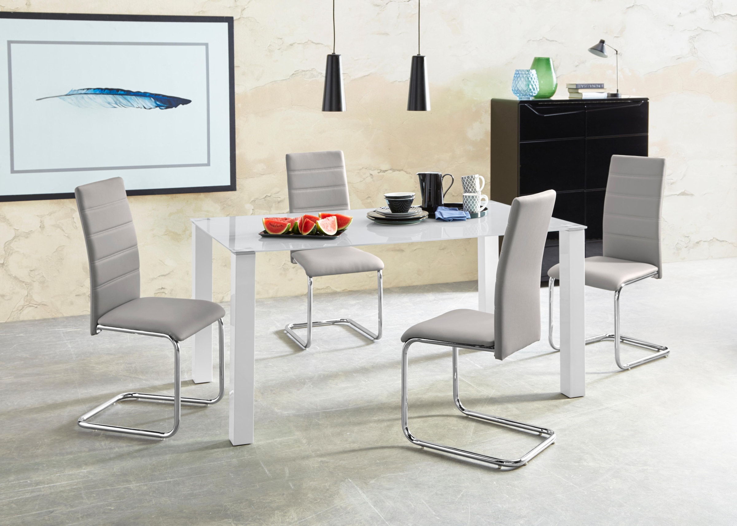 INOSIGN Essgruppe »Normadora« Set, 5 Stk. tlg. mit Glastisch, Freischwinger belastbar bis 120 KG
