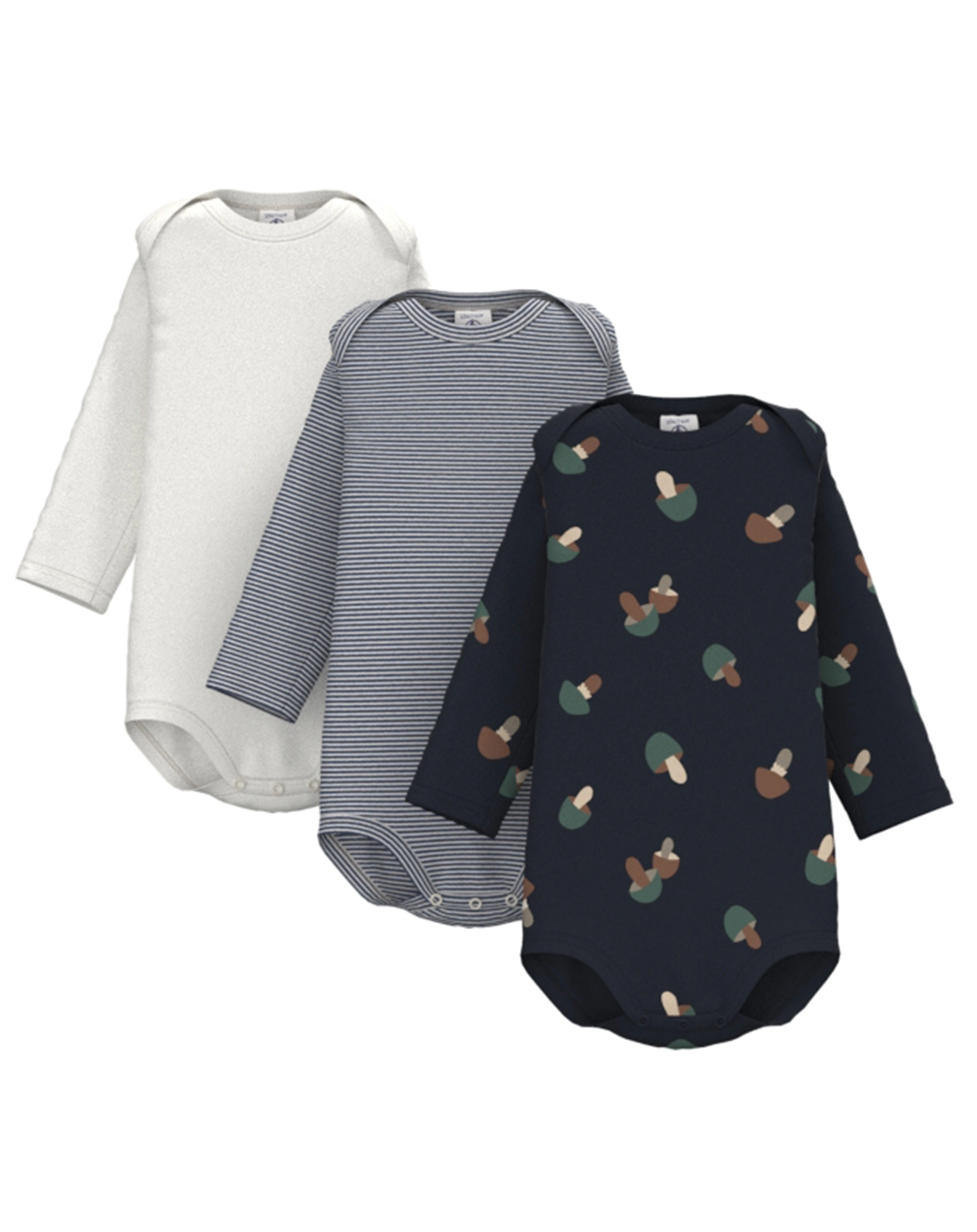 Langarmbody CHAMPIGNON 3er-Set in blau/weiß