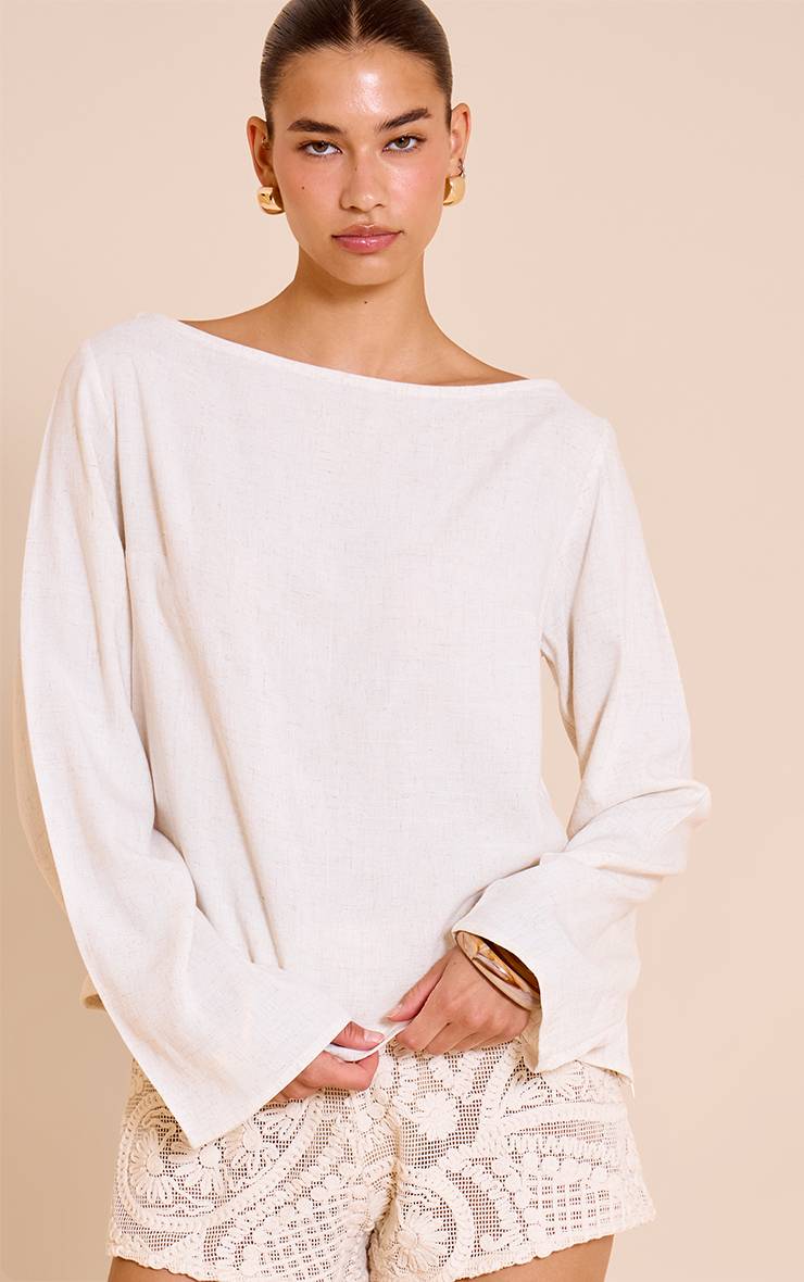 Beige Haut Ample À Manches Longues En Tissu Léger Tissé