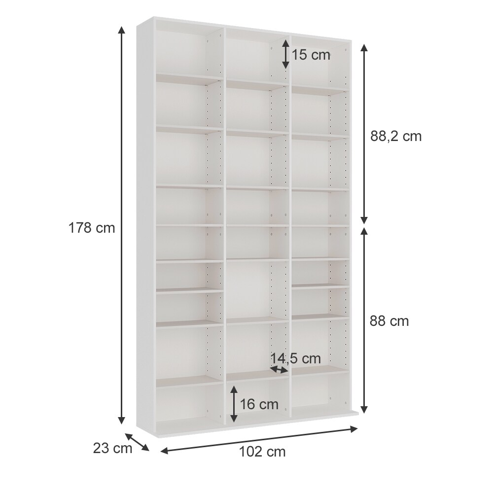 Vicco CD-Regal Anna, 102 x 178 cm, Weiß, Standregal mit 27 Fächern für 1080 CDs