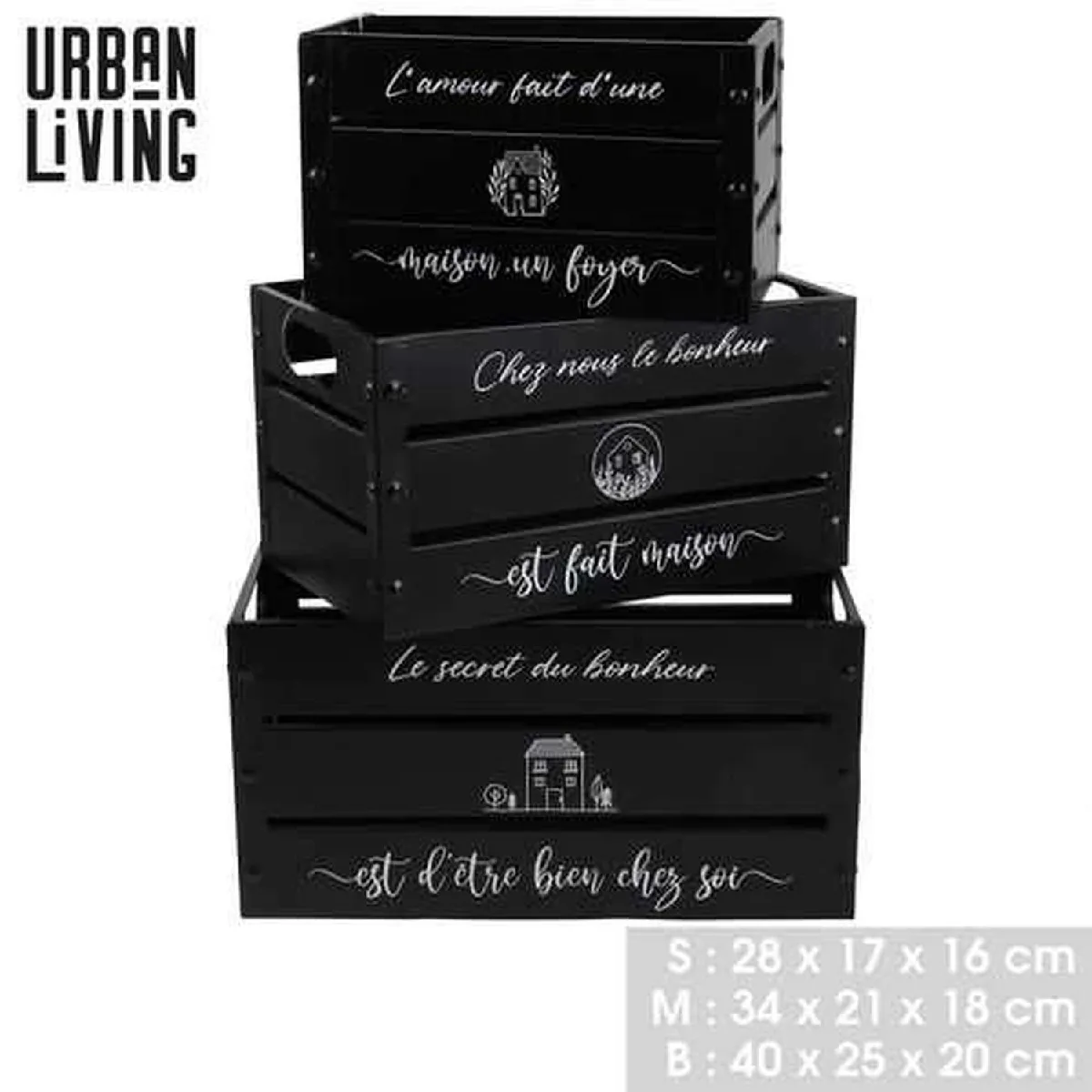 Urban Living Lot caisses métal décorées Noir (3 pcs)