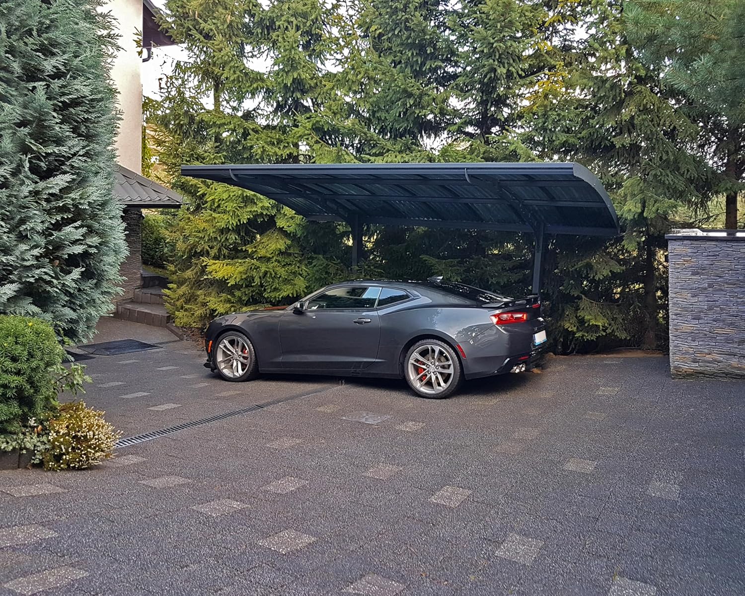 Canopia by Palram Carport Bausatz Arizona Wave 495 x 289cm Einzelcarport Polycarbonat in Anthrazit für PKW aus rostfreiem Aluminium