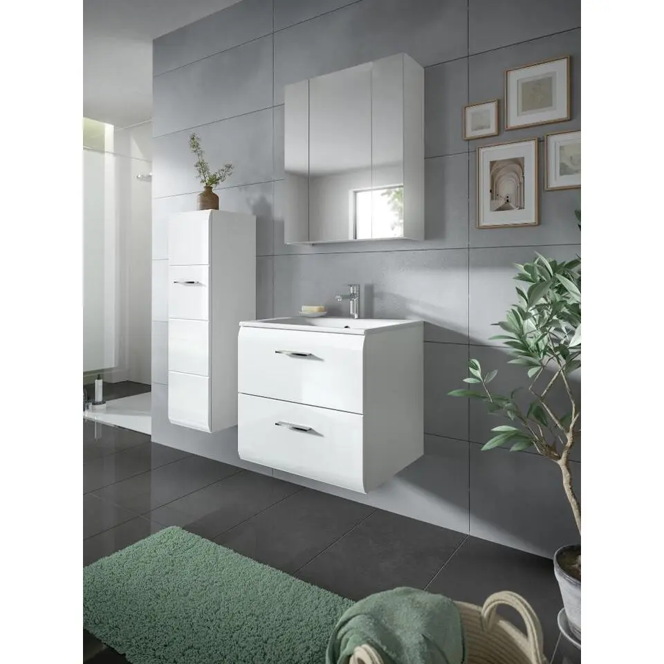 Hioshop Ice wastafel inclusief was 2 lades wit hoogglans- wit