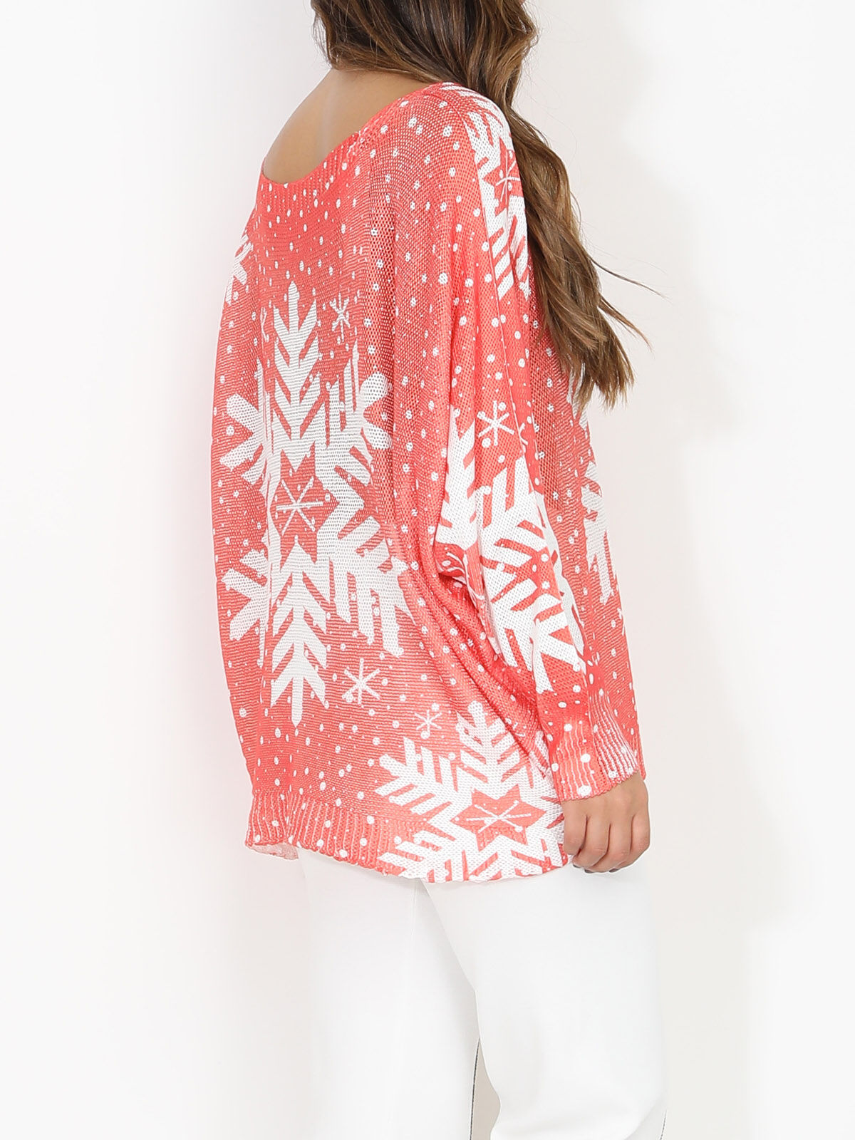 Pull de noël léger et imprimé- Corail