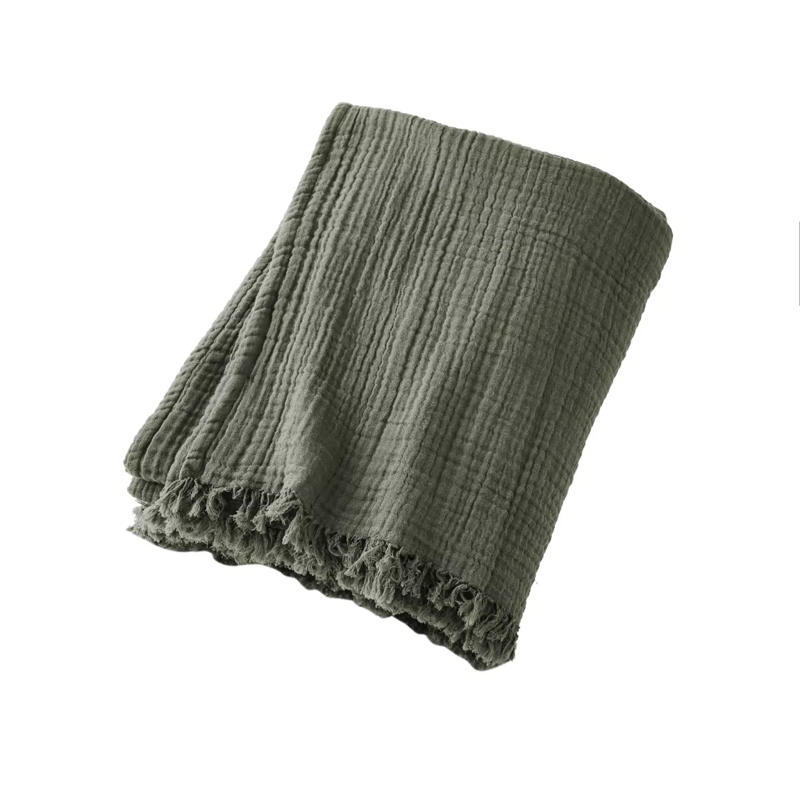 Plaid gaze de coton (180 x 220 cm) Gaïa Vert romarin