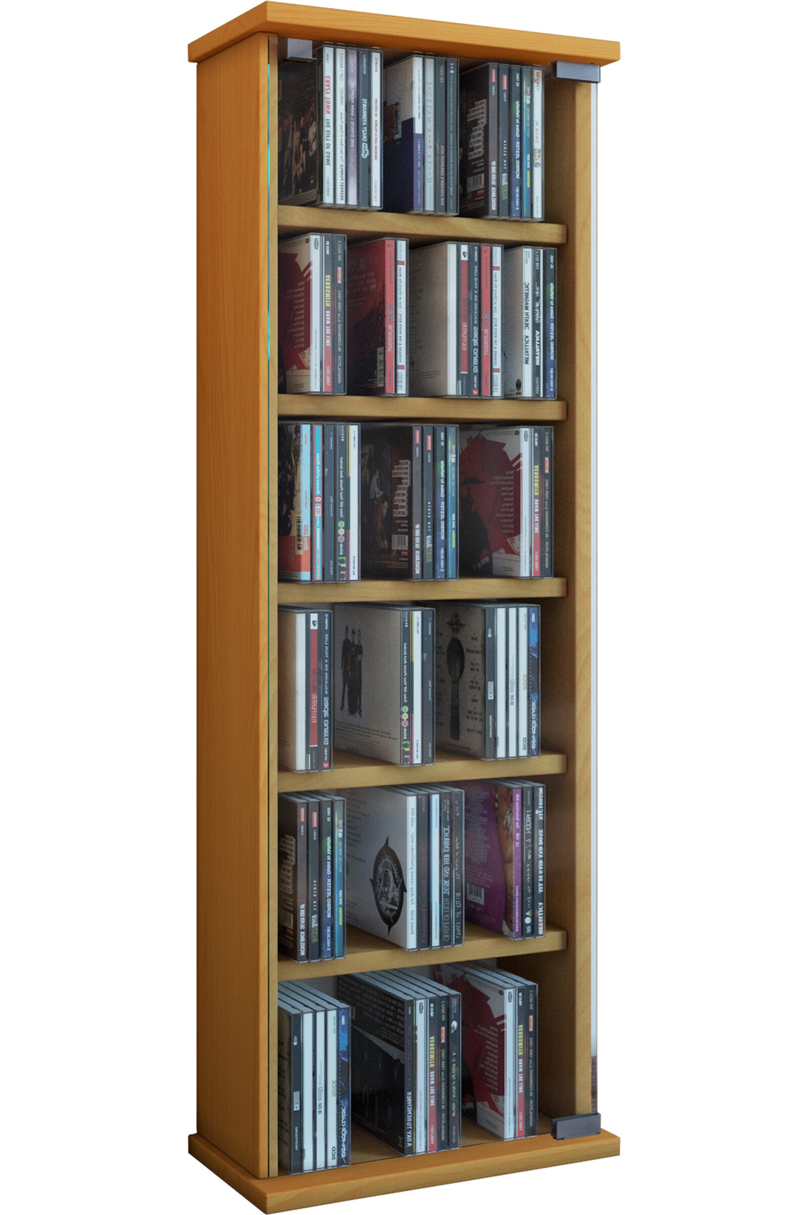 VCM CD Regal Holz Vetro | platzsparender CD Schrank mit Glastüren für 150 CDs oder 65 DVDs | Maße: H. 92 x B. 31 x T. 18 cm | elegantes DVD Regal stehend | Blu ray Regal | CD Regal