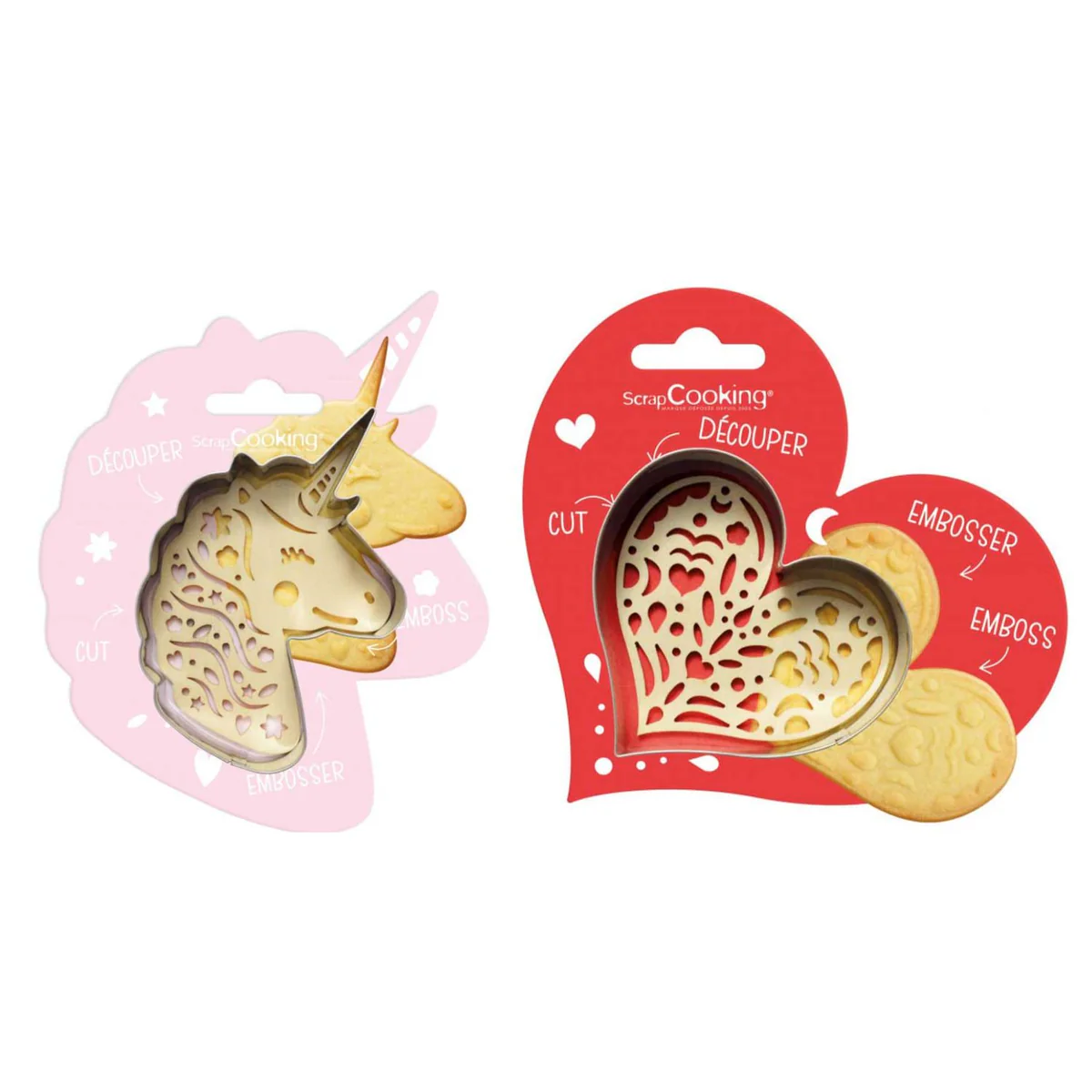 Kit pour biscuit en relief Licorne + Coeur Scrapcooking